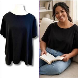 Eileen Fisher Organic Cotton Boxy Tee Shirt Black Plus Size 1X Minimalist Top